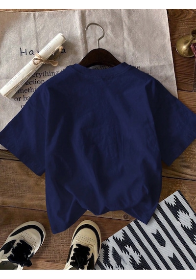 Unisex Canavarlar Baskılı Tasarım Tshirt Lacivert