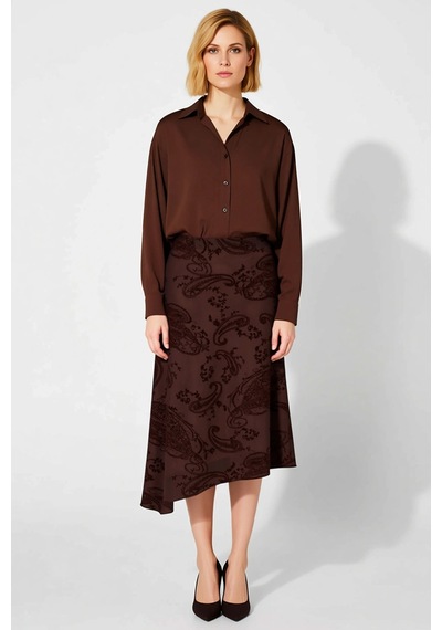 Benerly Kadın A Line Midi Etek Şal Desenli Düşük Bel %92 Polyester %8 Ela Kahverengi