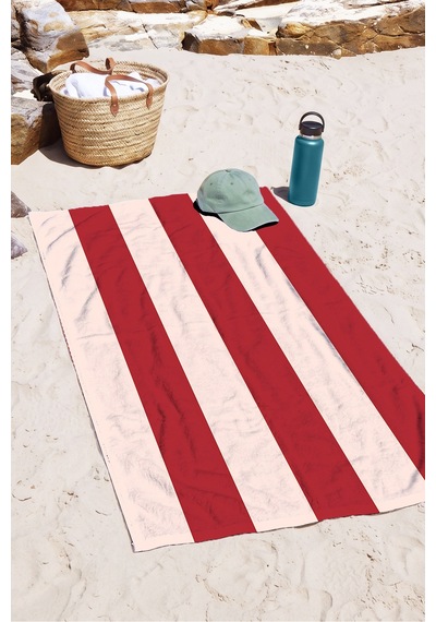 Çizgili Kırmızı Beyaz Plaj Havlusu - Modern Marine Resort Stil Hızlı Kuruyan Mikrofiber Havlu Sisli Yasemin