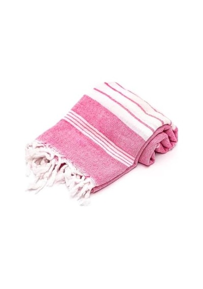 Pembe Beyaz Şeritli Yıkanmış Pamuk Peştemal Açık