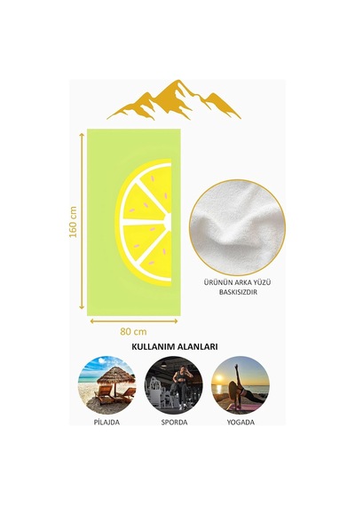 Dijital Baskı Plaj Deniz Havlusu Limon Desenli Peştamal Hvl0162 Diğer