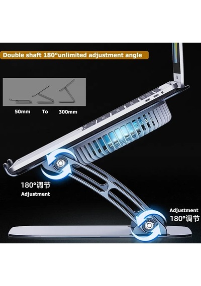 Ht-02 Metal Laptop Standı Yükseklik Ayarlı Fanlı Premium Serisi Notebook Tutucu Alüminyum Apple Uyumlu MacBook Yükseltici 10-17 İnch