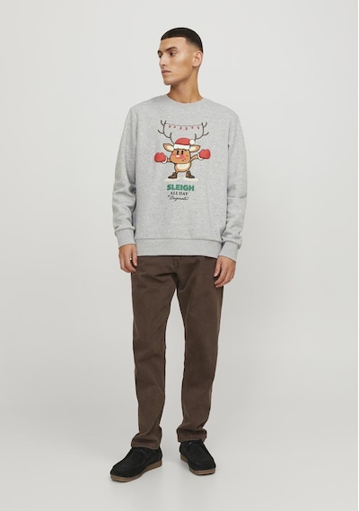 Jack & Jones Yılbaşı Temalı Baskılı Sweatshirt - Xmas 12247523 Light Grey Melange Yeşil