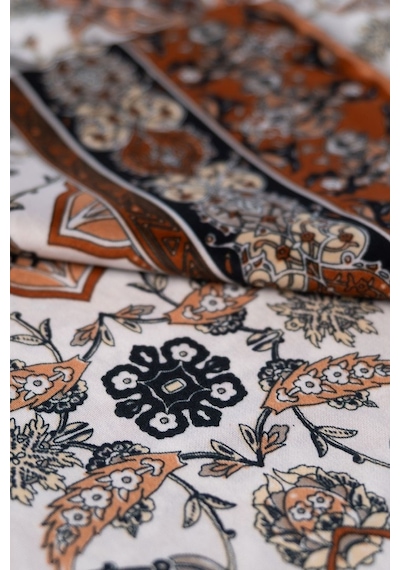 İpekçe Eşarp İp Rayon 100 100 Desenli - Turuncu Turuncu - Çok Renkli