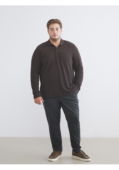 Lcwaıkıkı Classic Kahverengi Büyük Beden Polo Yaka Erkek Sweatshirt