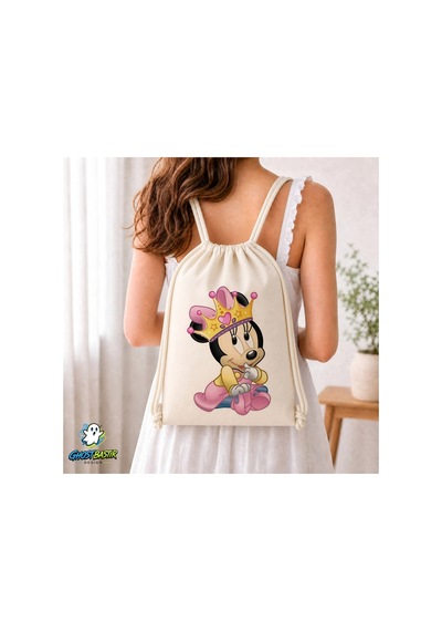 Ghostbastır Design Minnie Mouse Büzgülü Keten Çanta C197 Bej