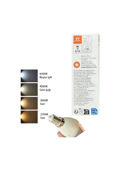10 Adet Ledvance 4,9w Sarı Işık 2700k E14 Duylu İnce Duy Dim Edilebilir Led Ampul