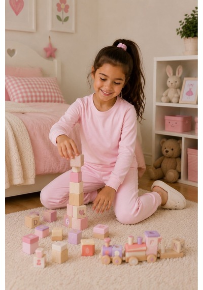 Zuzunga Soft Pink %100 Pamuk Basic Kız Çocuk Pijama Takımı Pembe