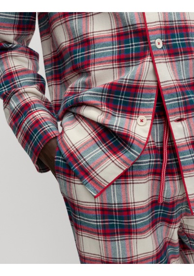 Marks & Spencer Saf Pamuklu Kareli Pijama Takımı T07005139 Krem