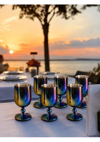 Kristal Su Bardağı,kokteyl Kadeh Seti, 135 Ml- Su Kadehi 6'li Set-gökkuşağı Diğer