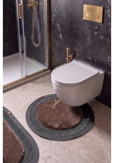 Banyo Paspası Takımı 60x100+60x60 Cm İç Trikot Mouss Kahve & Antrasit Gri