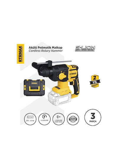 Rtrmax RTS5040B Şarjlı Sds Plus Kırıcı ve Delici Kömürsüz 1.8Jul 26mm - Akü Hariç