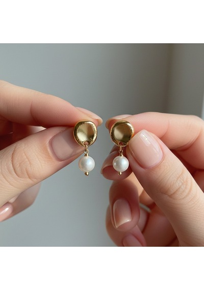 14k Altın Kaplama Sallantılı Gerçek İnci Küpe Altın