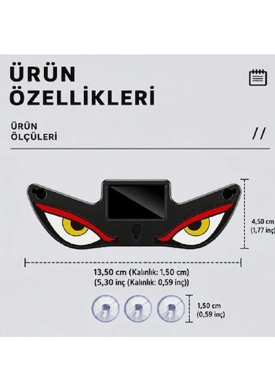 Solar Devil Eyes Araç Işıkları Ön - Arka Cam Güneş Enerjili - Usb Bağlantılı Led Kırmızı-Gri