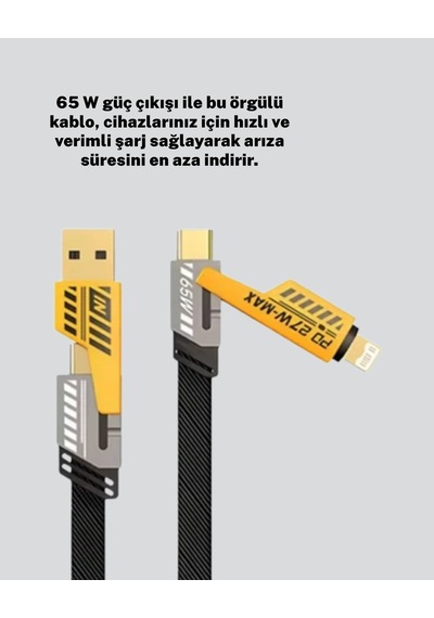 Örgülü Tasarım 4 Ü 1 Arada Usbc Lightning Hızlı Şarj Kablosu