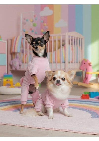 Tassel & Rainbow Soft Pink Pamuklu Köpek Tulumu Pastel Pembe Pijama