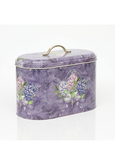 Flower Purple Desenli Oval Metal Ekmek Kutusu, 10.4 Lt Lila