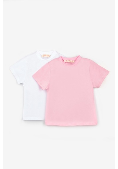 Le Mabelle Pembe Beyaz Kısa Kollu Penye 2'li Basic Tişört Paketi Pembe