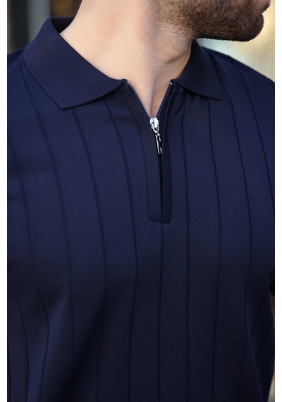 Madmext Madmext Lacivert Polo Yaka Fermuarlı Erkek T-shirt E7298 Lacivert