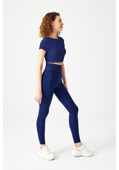 Los Ojos Lacivert Seamless Yumuşak Dokulu Spor T-shirt Crop Top Lacivert Lacivert