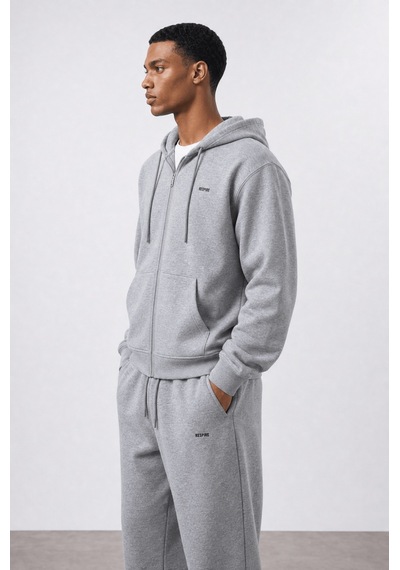 Erkek Respire Basic Oversize Zip Gri Melanj