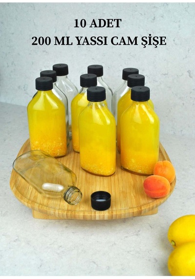 10 Adet 200 Ml Yassı Cam Cold Brew Şişesi Siyah Kapaklı Soğuk Kahve Şişe Şeffaf