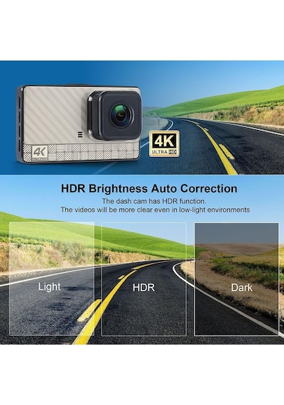 4k Ultra Hd Çift Kameralı Araç İçi Kamera Gece Görüşlü Akıllı Dashcam