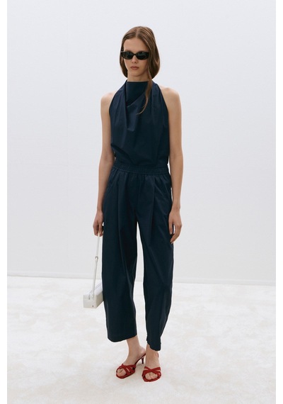 Suud Collection Lacivert Marty Halter Yaka Poplin Bluz