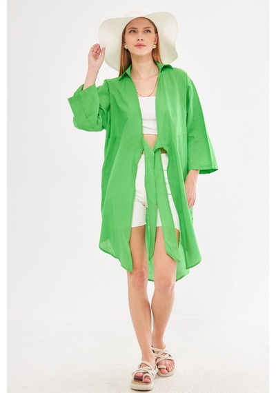 Armonika Kadın Yeşil Önden Bağlamalı İnce Keten Kumaş Midi Boy Kimono Gömlek Arm-24y001081 Armonika Kadın Yeşil Önden Bağlamalı İnce Keten Kumaş Midi Boy Kimono Gömlek Arm-24y001081