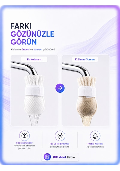 100 Adet Musluk Ucu Filtresi Pas, Tortu, Kum Ve Kir Tutucu Pratik Su Filtresi 1