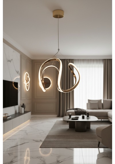 Eylül Gold Led Avize 24w Gold Kaplama Modern Sarkıt Avize 3 Renk Işık Seçenekli Beyaz-sarı-günışığı Gold