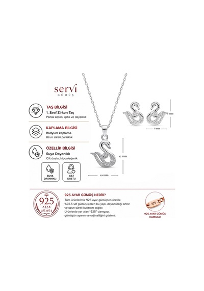 Servi 925 Ayar Gümüş Grace Kuğu Kolye Ve Küpe Set-24