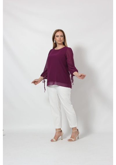 Moda Berray 3243-1 Kol Ucu Bağlama Detaylı Bluz Mürdüm 001