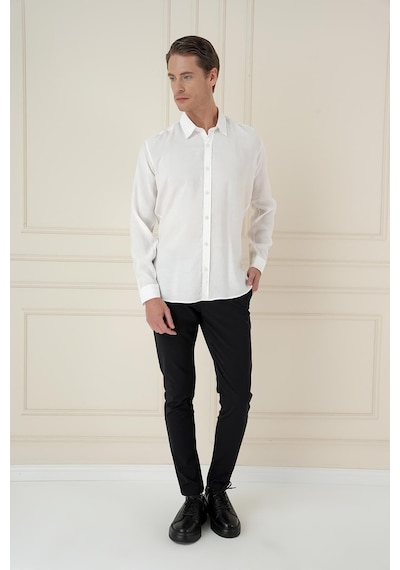 Efor Slim Fit %100 Modal Uzun Kol Klasik Beyaz Gömlek Gk 743 Beyaz