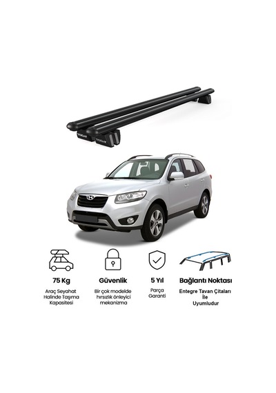 Pençe Hyundai Santa Fe 2006-2012 Uyumlu Siyah Ara Atkı Port Bagaj Tavan Barı