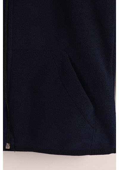 Monox Lastik Manşetli Fermuarlı Kapüşonlu Çocuk Unisex Polar Ceket Lacivert