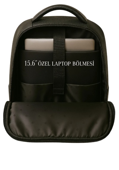 Sırt Çantası 15.6'' Inç Deri Laptop Bölmeli Siyah Siyah