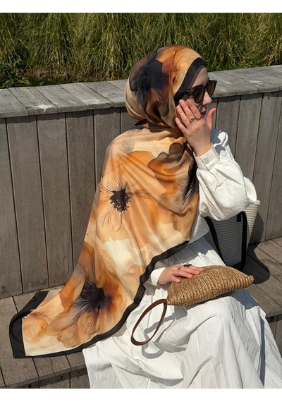 Qalortex Scarf Pamuklu Rosaly Desen Şal-gold