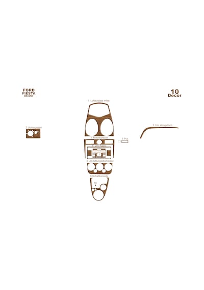 Ford Fiesta Torpido Kaplama 2005-2010 10 Parça Açık Meşe