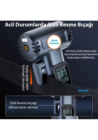 Zhltools St-5530 Dijital Şarjlı Araç Lastik Hava Şişirme Pompası Power Bank Penere Kırıcı