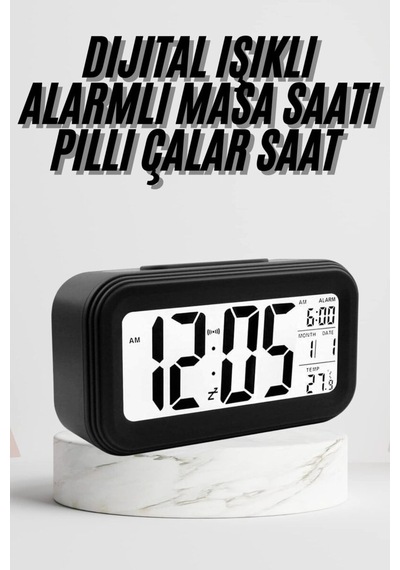 Dijital Masa Saati Termometre Takvim Led Ekran Pilli Ev Ofis Masası Altın