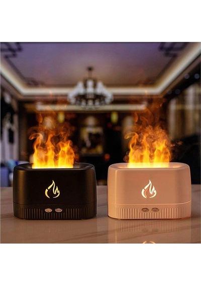 Ultrasonic Hava Nemlendirici Buhar Makinesi Alev Efektli 3d Aroma Difüzör Siyah