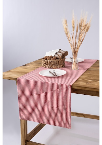 Doku Keten Piti Kareli Kırmızı Runner - Piknik Örtüsü 40 x 150 CM Kırmızı