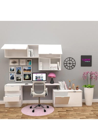 Vario Raflı Çalışma Masası Mdf Beyaz