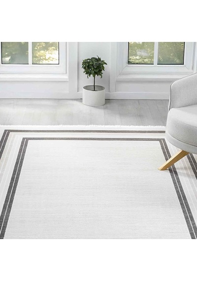 Beyaz Gri Dikdörtgen Bordürlü Modern Halı - Ng5113av