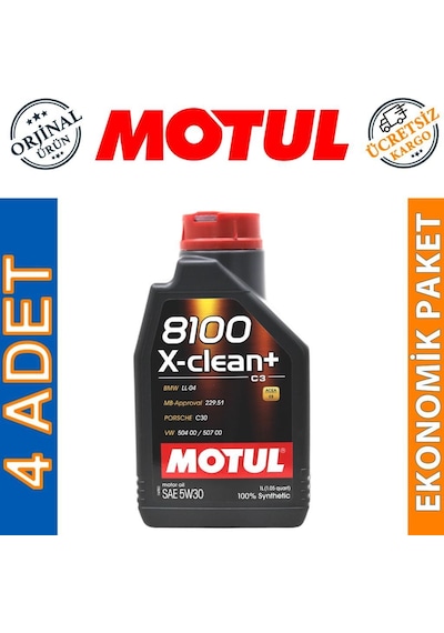 Motul 8100 X-Clean+ 5W-30 Tam Sentetik Motor Yağı 4 x 1 L