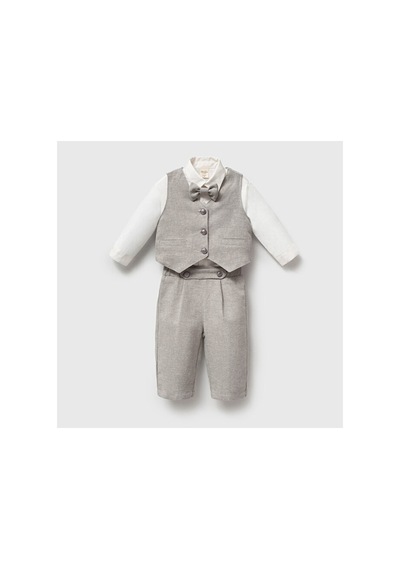 Ministok Erkek Bebek Papyonlu Yelekli Takım 4 Parça Gömlek Yelek Pantolon Gri