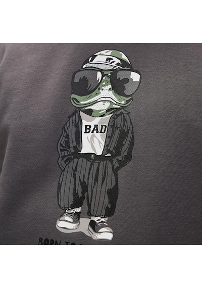 Bad Bear Gator Erkek Siyah Yuvarlak Yaka Sweatshirt Siyah