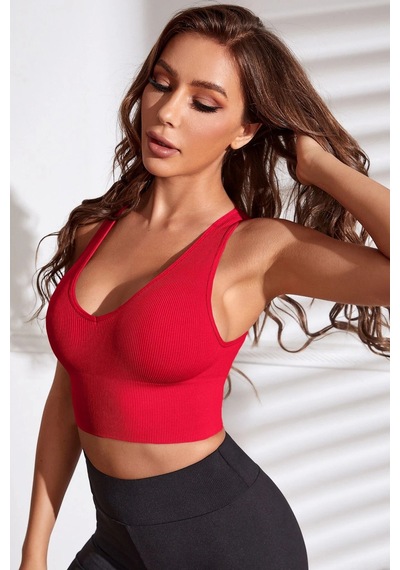 Alfa Aksesuar 03 Kadın Kırmızı Derin Göğüs Dekolteli Şık Crop Top Bluz