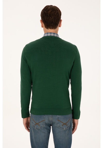 U.S. Polo Assn. Erkek Slim Fit V Yaka Koyu Yeşil Basic Triko Kazak 50313662-VR079